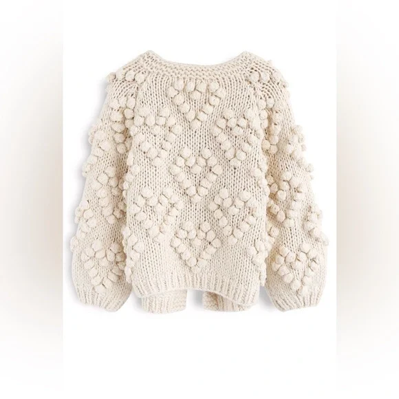 Chicwish Cream Hand-Knit Bobble Cardigan - Picture 6 of 6